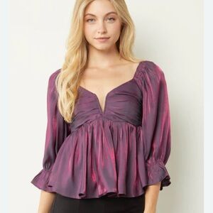 NEW ENTRO iridescent babydoll top in purple